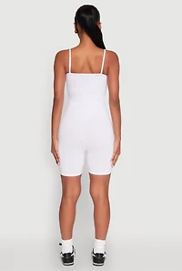 Womens Cami Biker Romper, White, Size S