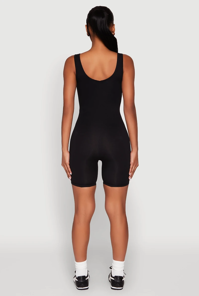 Womens Scoop Neck Tank Biker Romper, Black, Size M