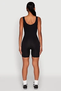 Womens Scoop Neck Tank Biker Romper, Black, Size M