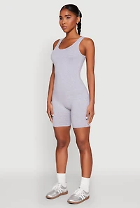 Womens Scoop Neck Tank Biker Romper, Grey, Size M