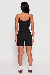 Womens Ribbed Knit Notch Neck Cami Romper,