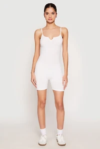 Ribbed Knit Notch Neck Cami Romper