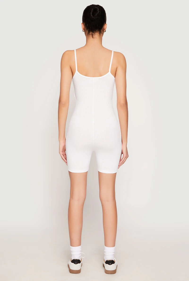 Ribbed Knit Notch Neck Cami Romper