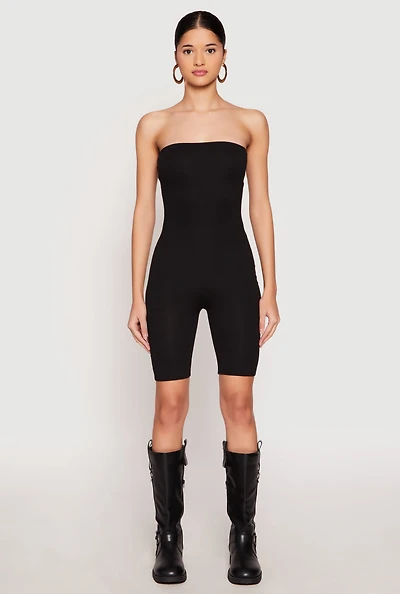 Womens Spandex Strapless Biker Romper, Black, Size M