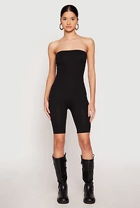 Womens Spandex Strapless Biker Romper, Black, Size M