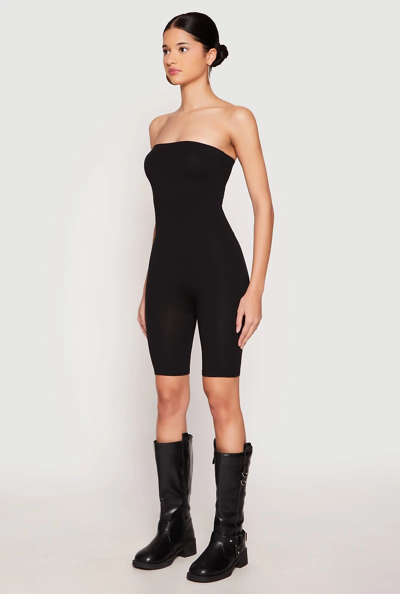 Womens Spandex Strapless Biker Romper, Black, Size M
