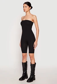 Womens Spandex Strapless Biker Romper, Black, Size M