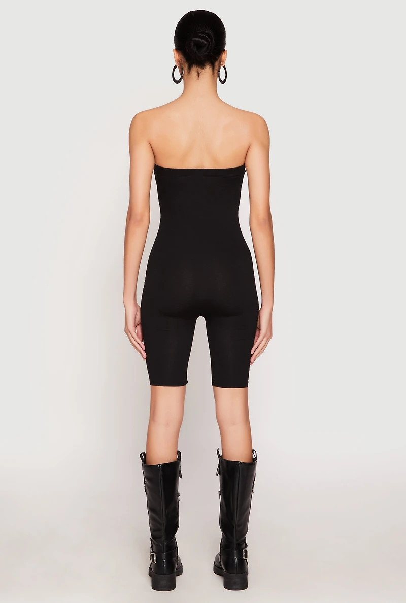 Womens Spandex Strapless Biker Romper, Black, Size M