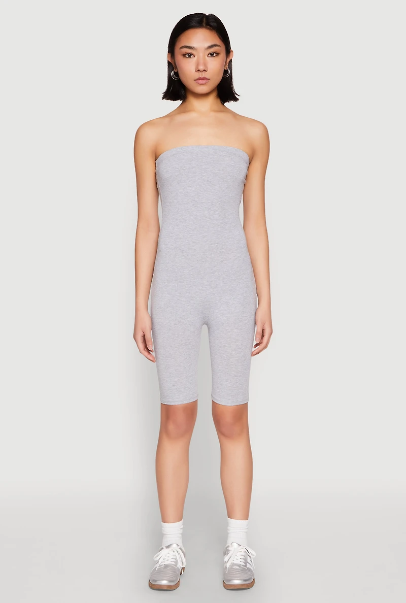 Womens Spandex Strapless Biker Romper, Grey, Size S