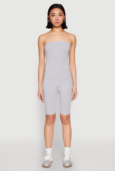 Womens Spandex Strapless Biker Romper, Grey, Size S