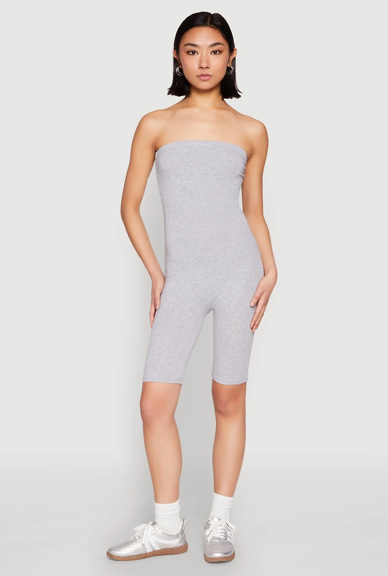 Womens Spandex Strapless Biker Romper, Grey, Size S