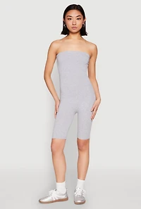 Womens Spandex Strapless Biker Romper, Grey, Size S