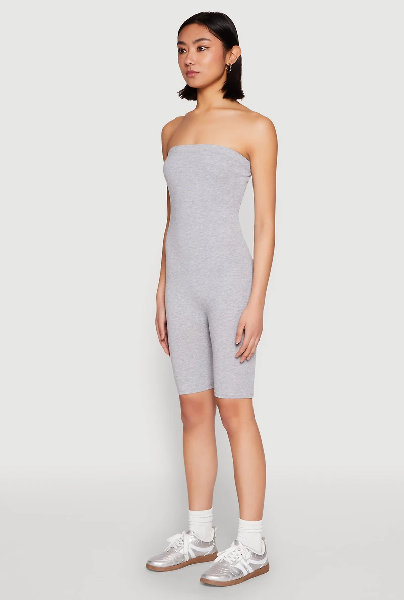 Womens Spandex Strapless Biker Romper, Grey, Size S
