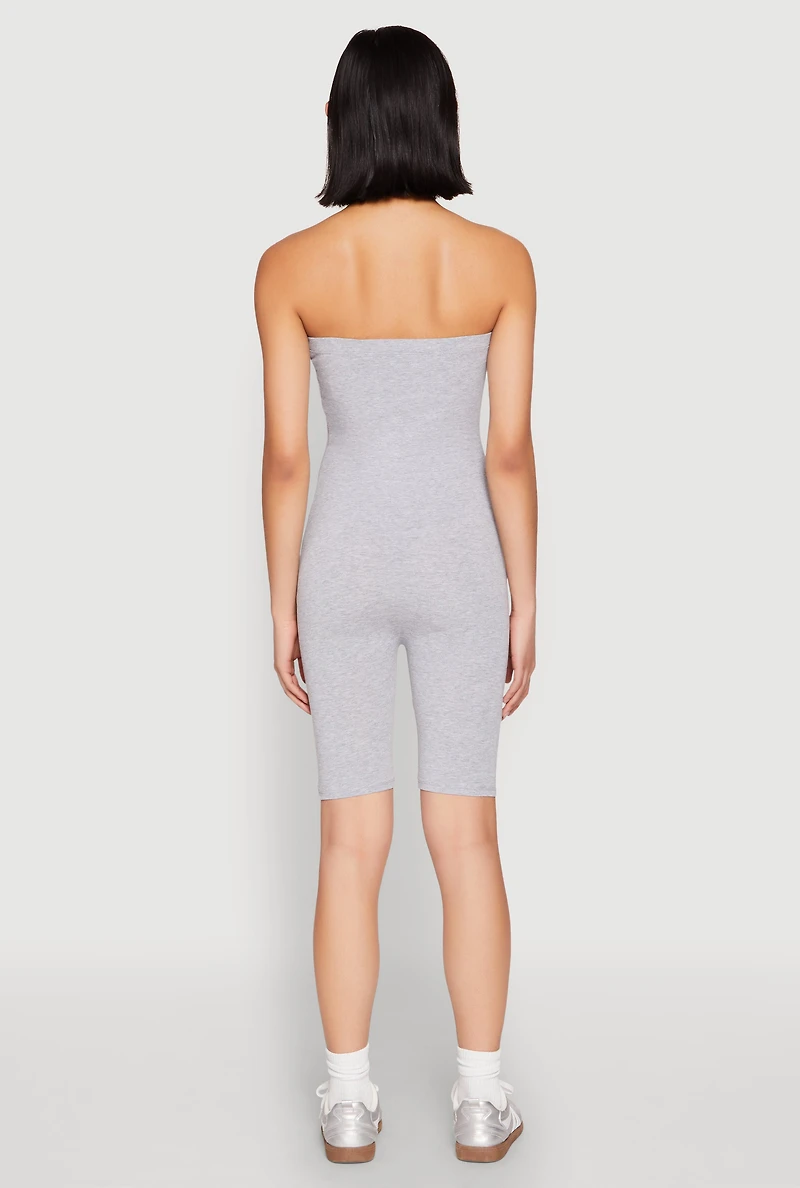 Womens Spandex Strapless Biker Romper, Grey, Size S