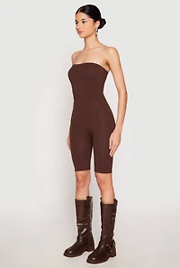 Womens Spandex Strapless Biker Romper, Brown, Size M