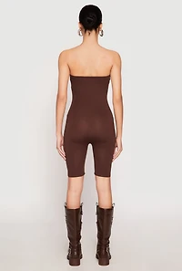 Womens Spandex Strapless Biker Romper, Brown, Size M