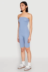 Womens Spandex Strapless Biker Romper, Blue, Size M