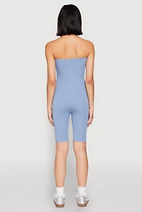 Womens Spandex Strapless Biker Romper, Blue, Size XL
