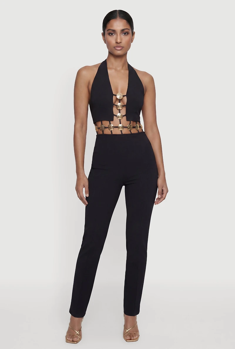 Medallion Cutout Halter Neck Jumpsuit