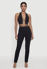 Medallion Cutout Halter Neck Jumpsuit