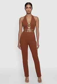 Medallion Cutout Halter Neck Jumpsuit