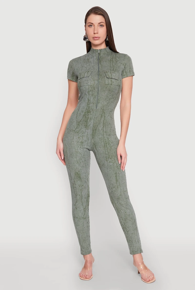 Mineral Wash Half Zip Jumpsuit