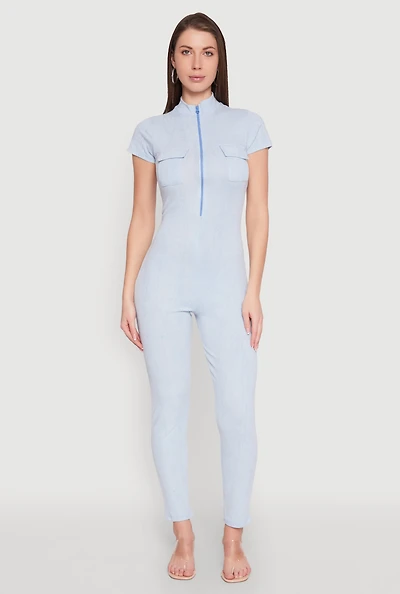 Womens Mineral Wash Half Zip Jumpsuit,