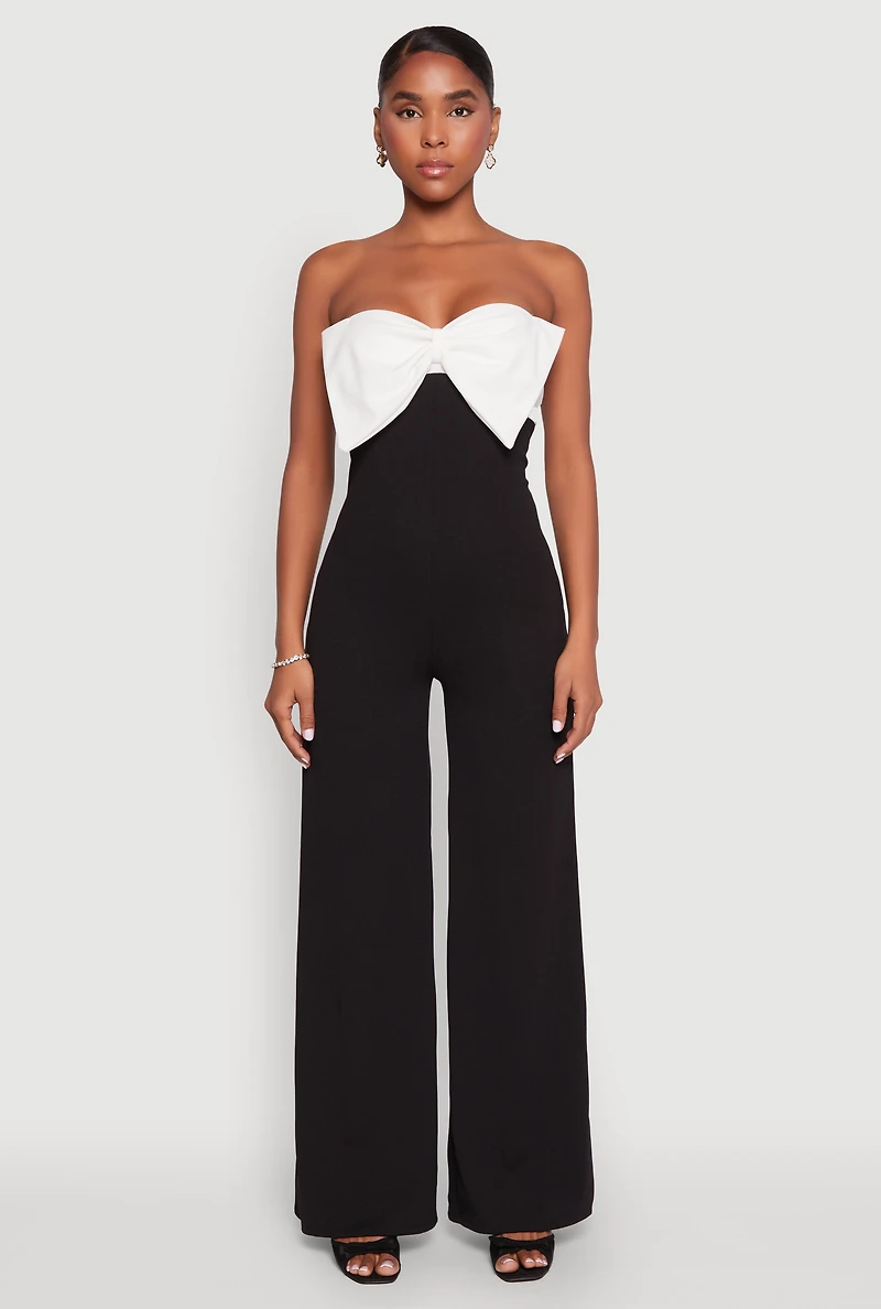 Color Block Bow Strapless Jumpsuit