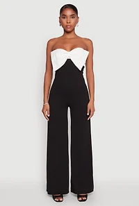 Color Block Bow Strapless Jumpsuit