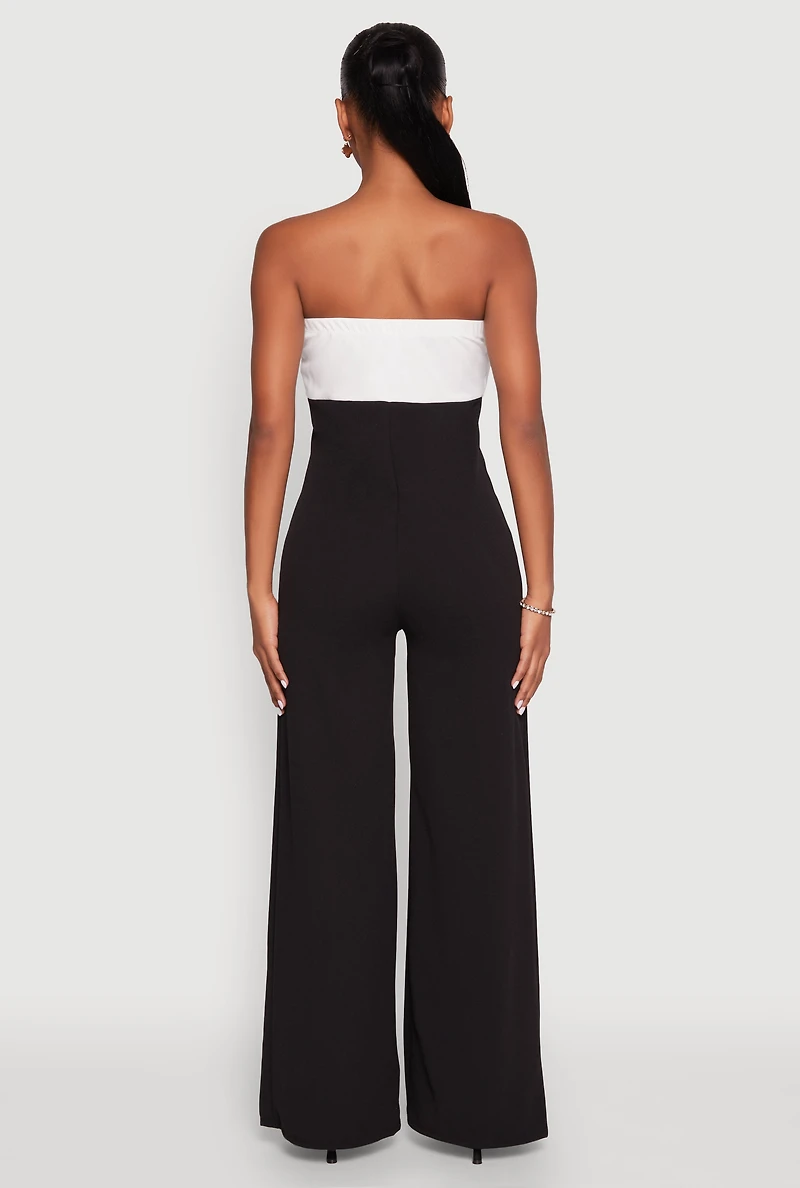 Color Block Bow Strapless Jumpsuit