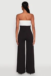 Color Block Bow Strapless Jumpsuit