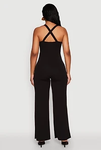 Womens Crepe Knit Twist Front Jumpsuit, Black,