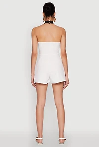 Womens Contrast Trim Halter Neck Romper, White, Size M