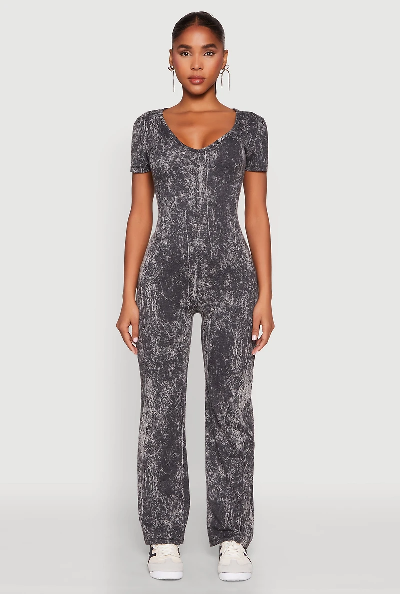 Mineral Wash Short Sleeve Jumpsuit