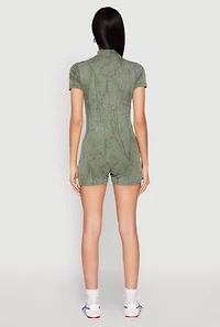 Womens Mineral Wash Zip Front Romper,