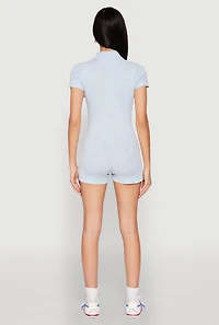 Womens Mineral Wash Zip Front Romper, Blue, Size M