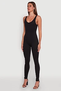 Womens Stylish Scoop Neck Stacked Detail Catsuit, Black, Size M