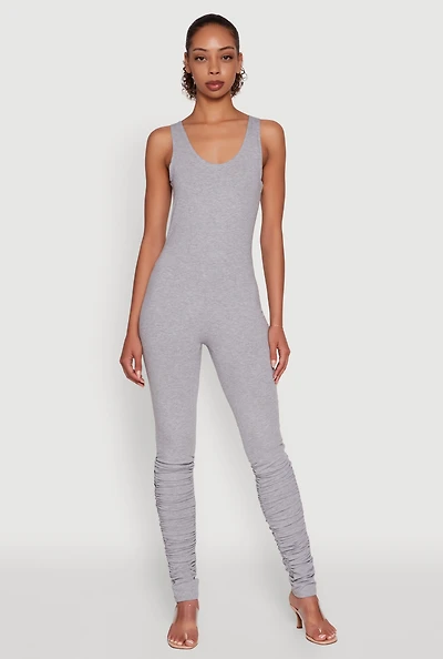 Womens Stylish Scoop Neck Stacked Detail Catsuit, Grey, Size XL
