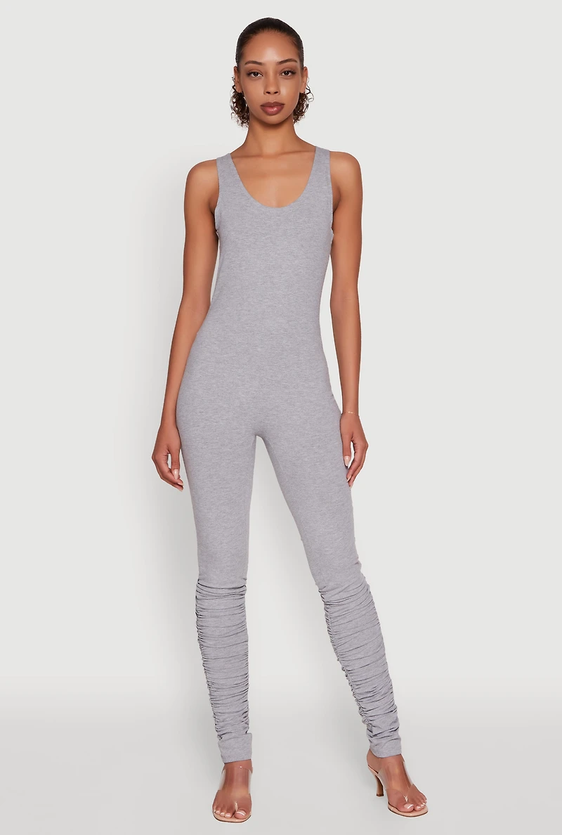 Womens Stylish Scoop Neck Stacked Detail Catsuit, Grey, Size M
