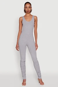 Womens Stylish Scoop Neck Stacked Detail Catsuit, Grey, Size M