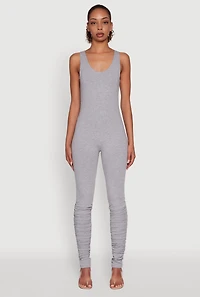 Womens Stylish Scoop Neck Stacked Detail Catsuit, Grey, Size M