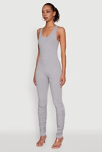 Womens Stylish Scoop Neck Stacked Detail Catsuit, Grey, Size S