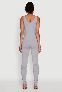 Womens Stylish Scoop Neck Stacked Detail Catsuit, Grey, Size S