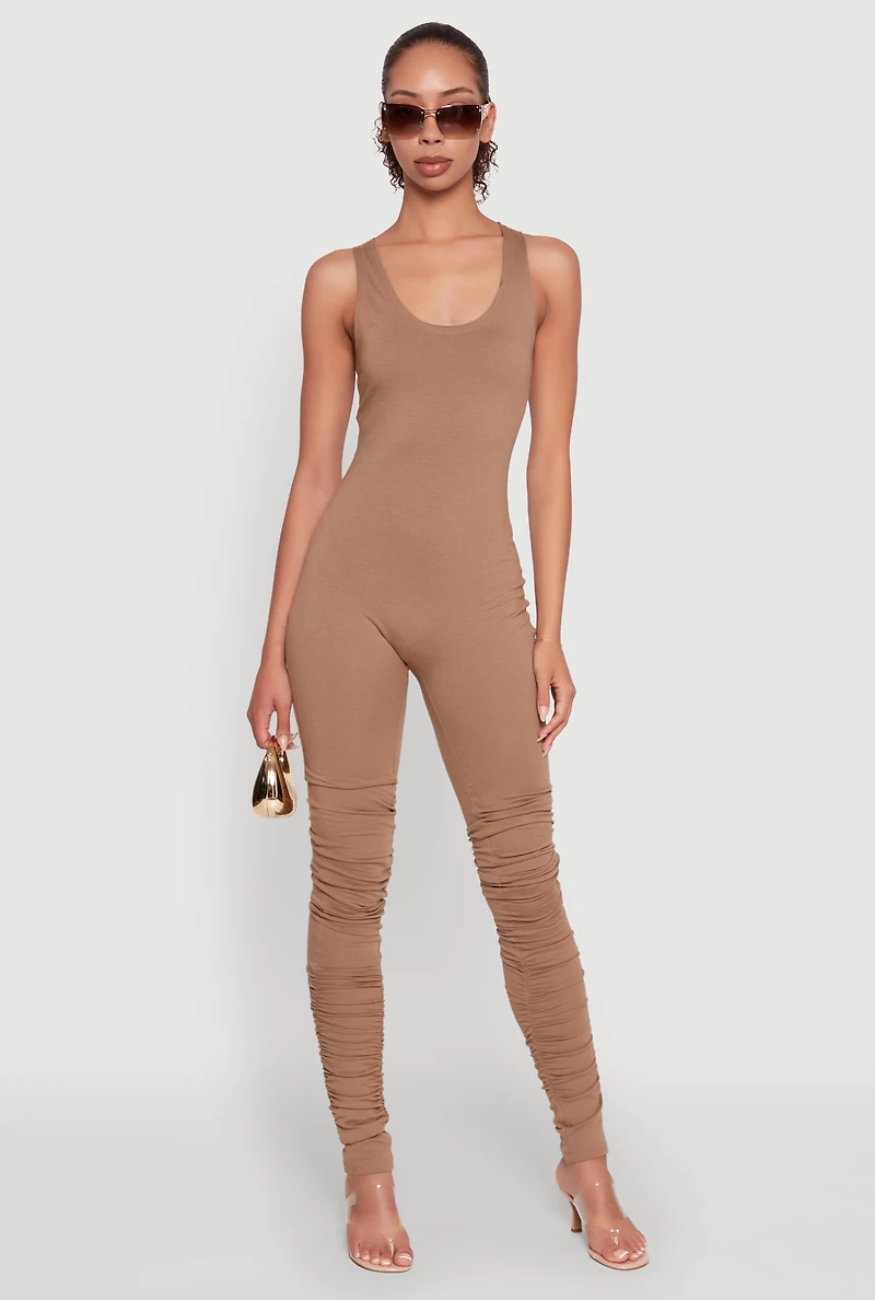 Stylish Scoop Neck Stacked Detail Catsuit