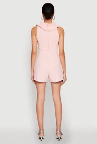 Womens Crepe Knit Ruffle Trim Zip Back Romper,