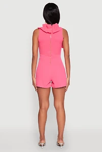 Womens Crepe Knit Ruffle Trim Zip Back Romper,