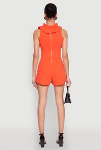 Womens Crepe Knit Ruffle Trim Zip Back Romper, L