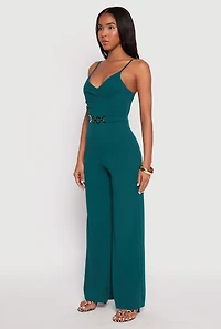 Crepe Knit Chain Belted Front Jumpsuit