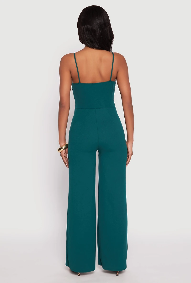 Crepe Knit Chain Belted Front Jumpsuit
