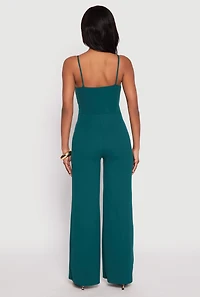 Crepe Knit Chain Belted Front Jumpsuit